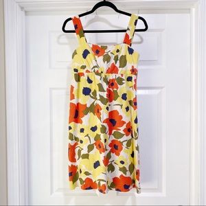 Shoshanna Silk Linen Mini Sun Dress Floral Daisies Yellow Sleeveless Size Small